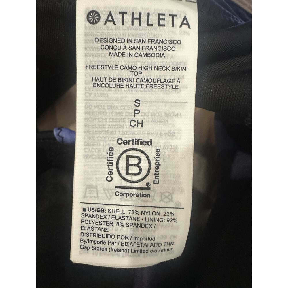 NWT Athleta Freestyle Camo High Neck Bikini Top Blue Wireless Top ONLY Sz Small - Picture 8 of 8